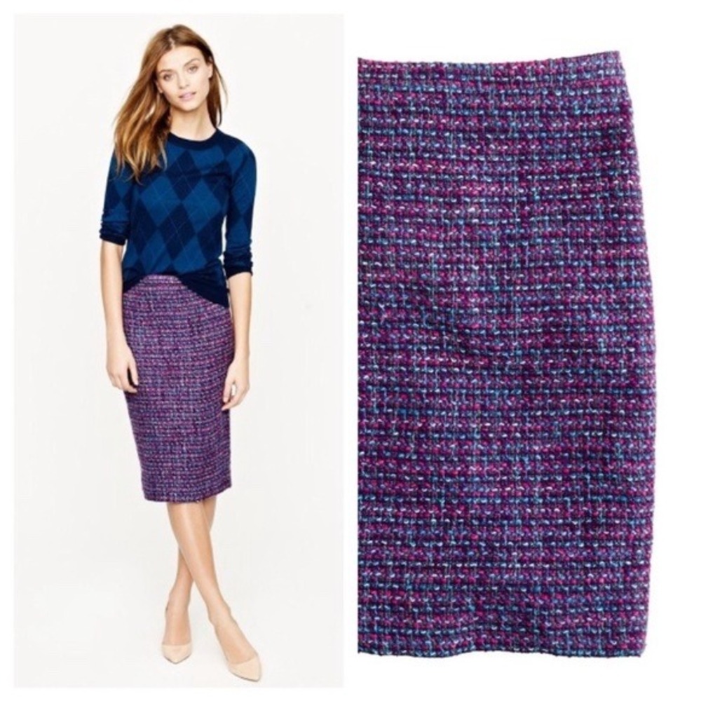 J.Crew No. 2 Pencil Skirt Purple Blue Tweed Wool Blend 12 94050 FA12